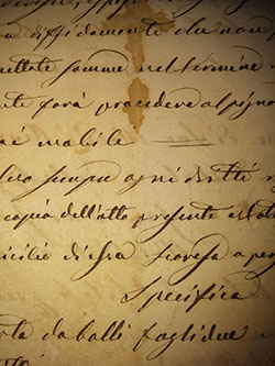 Closeup of handwriting on an old document.